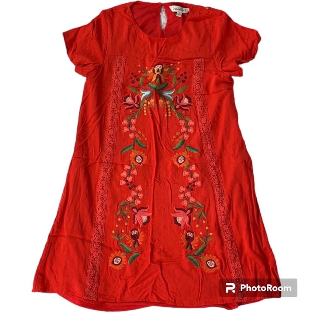 Davi & Dani Red Floral Embroidered Dress